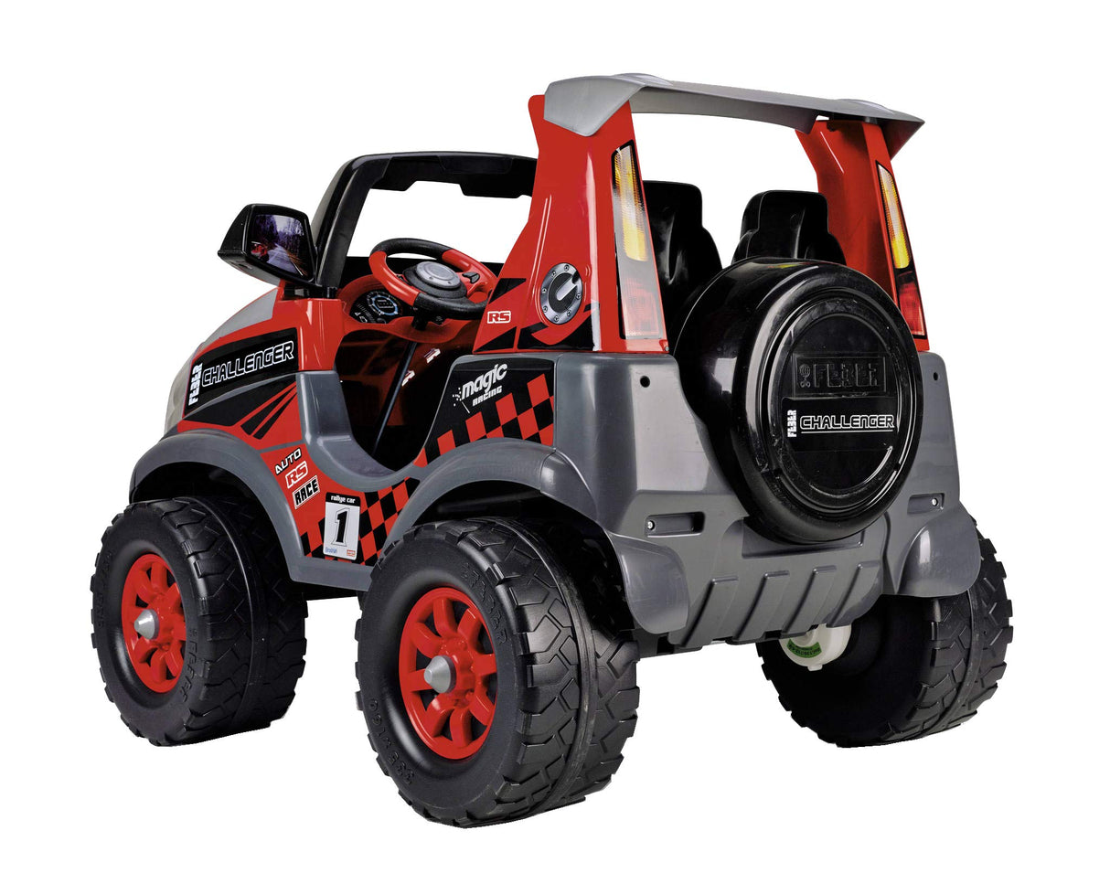 FEBER - Challenger 12 V Coche, Coche de 2 Plazas Deportivo, Color Rojo, Alcanza 5,3km/h, Incluye Batería y Cargador, Autonomía de 40 min, para Niños de 3 a 7 años, Famosa (800008262)