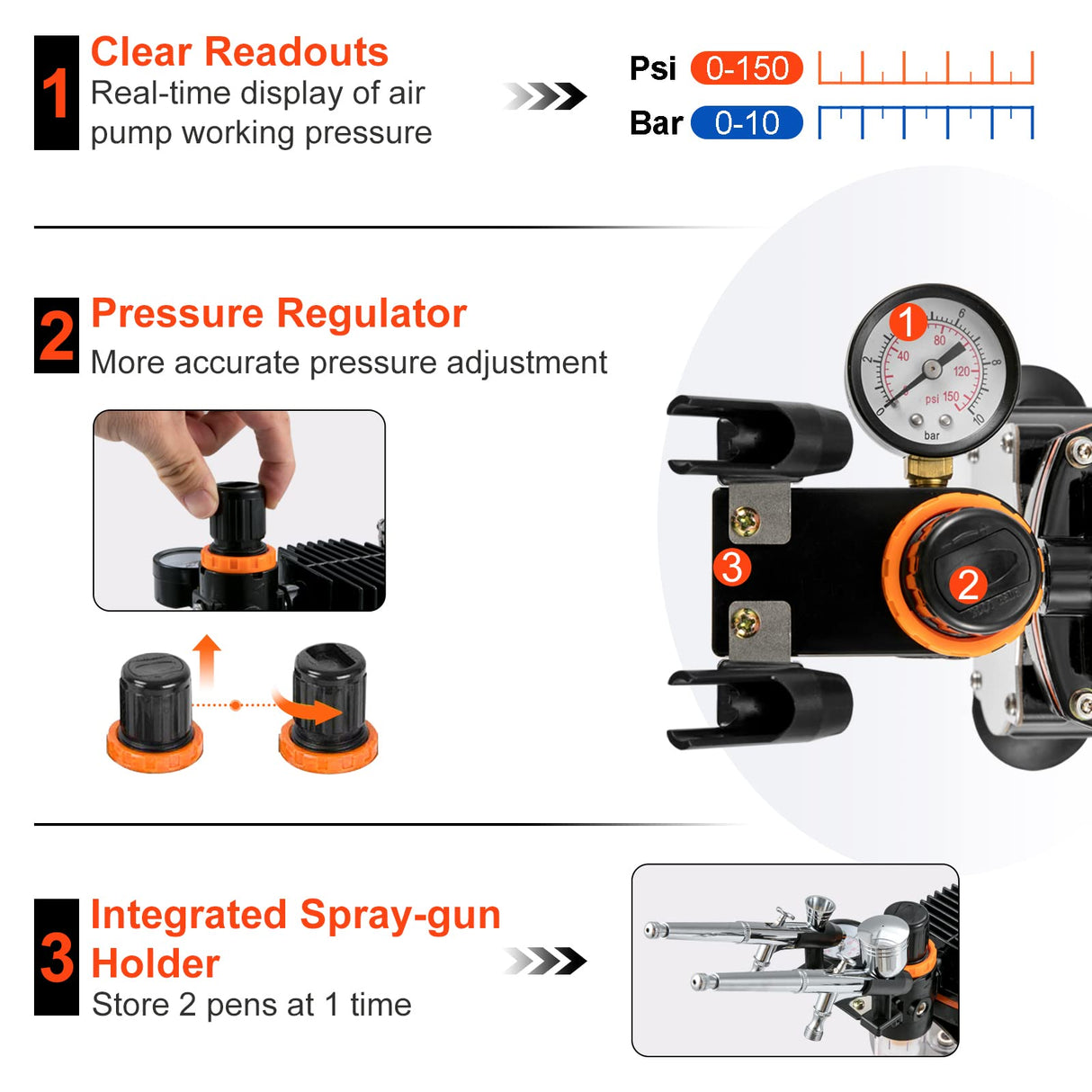 VEVOR Kit de Aerógrafo 120 W Kit Aerógrafo con Compresor 37 x 17 x 32 cm Kit de Aerografía Portátil con Mayor Presión, Excelente Compatibilidad y Certificado Alimentario FDA, Ampliamente Utilizado