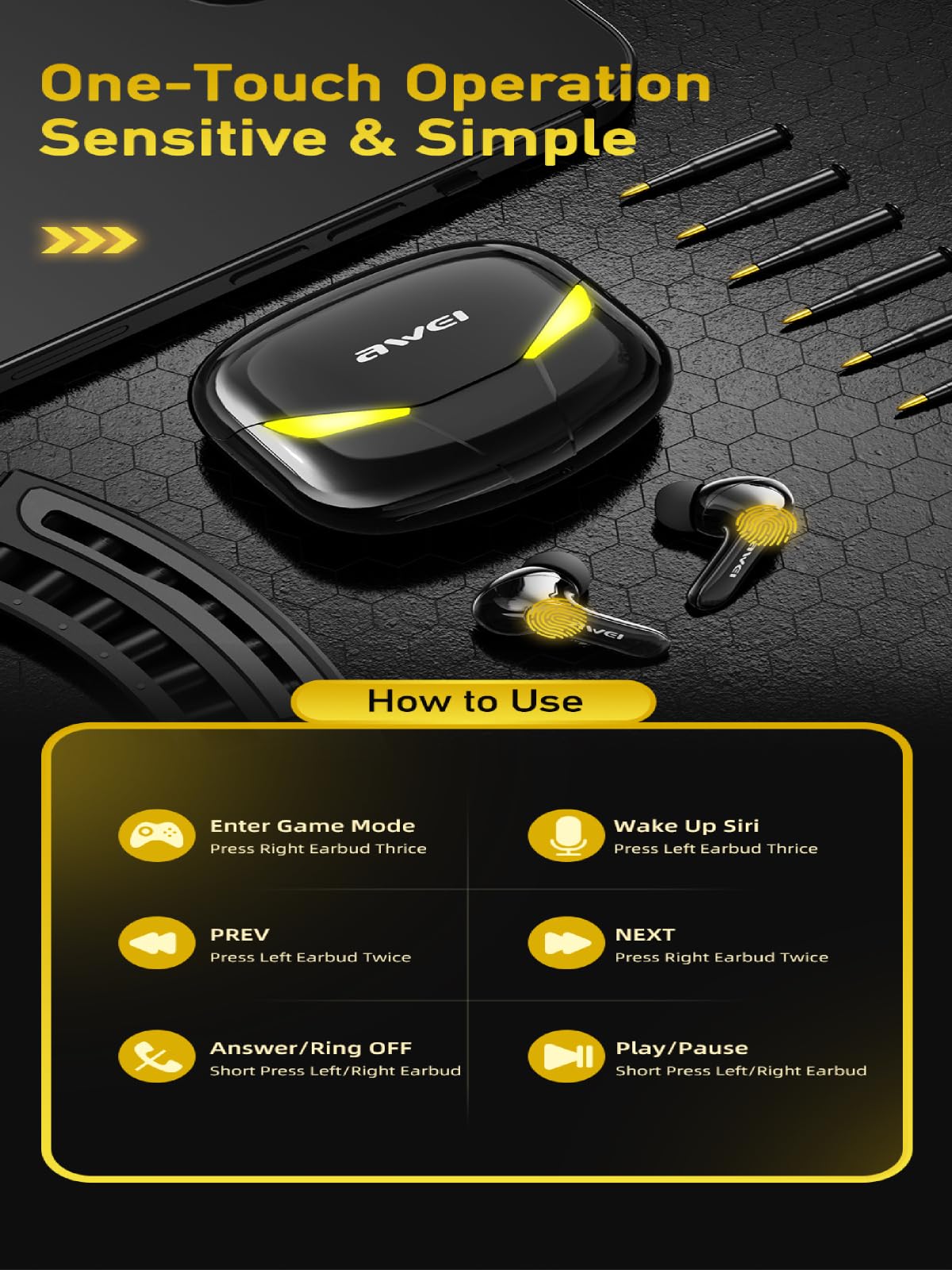 AWEI Słuchawki Bluetooth 5.0 t35 TWS + stacja dokująca -dla graczy- czarne Marca