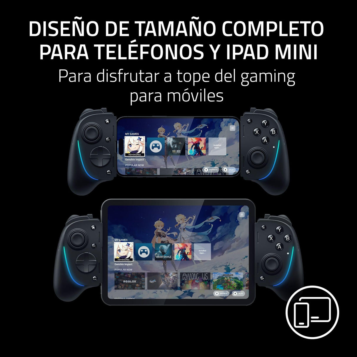 Razer Kishi Ultra - Mando para Juegos USB-C para iPhone y Smartphones Android y iPad Mini (Sensa HD Haptics, Chroma RGB, Carga Passthrough, Botones Mecha-Táctiles y D-Pad, Juegos móviles) Negro
