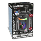 Bontempi | Altavoz Acústico Trolley Inalámbrico con 2 Micrófonos Inalámbricos, Luces RGB, Mando a Distancia, Pantalla, Función TWS, 39.5x22.5x19 cm