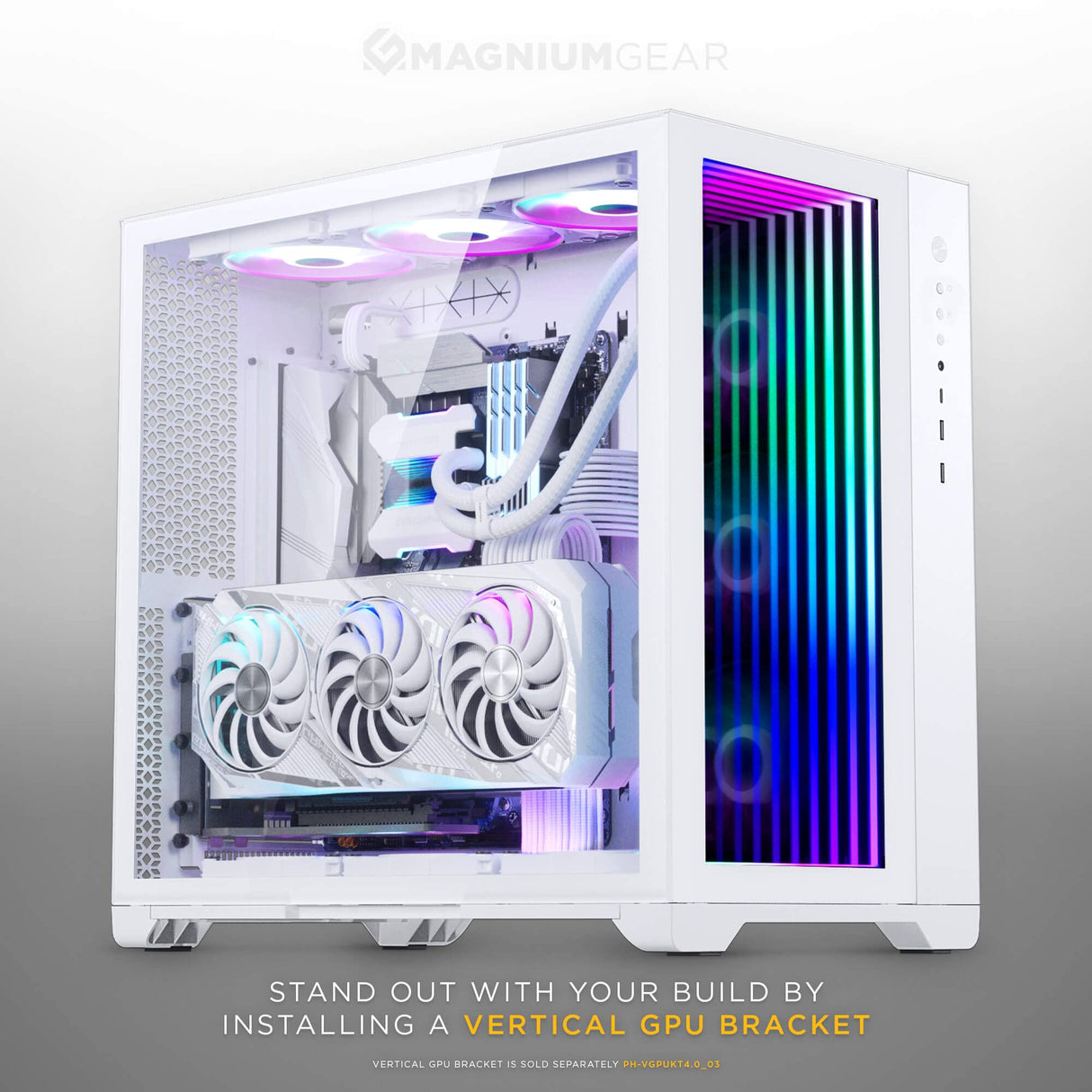 Magniumgear Neo Qube 2 IM, Doble cámara ATX Mid-Tower, Digital-RGB Infinity Mirror Frontal Panel, Tempered Glass Panels, Blanco