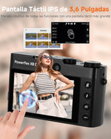 Camara Digital 5K 64MP Rollei, Powerflex X8 Dual Lens Cámara de Fotos Compacta con Zoom Óptico 8X y Pantalla Táctil de 3.6" Digicam Portátil con Doble Lente Negro, Cámara-Fotos-Digital-Camera