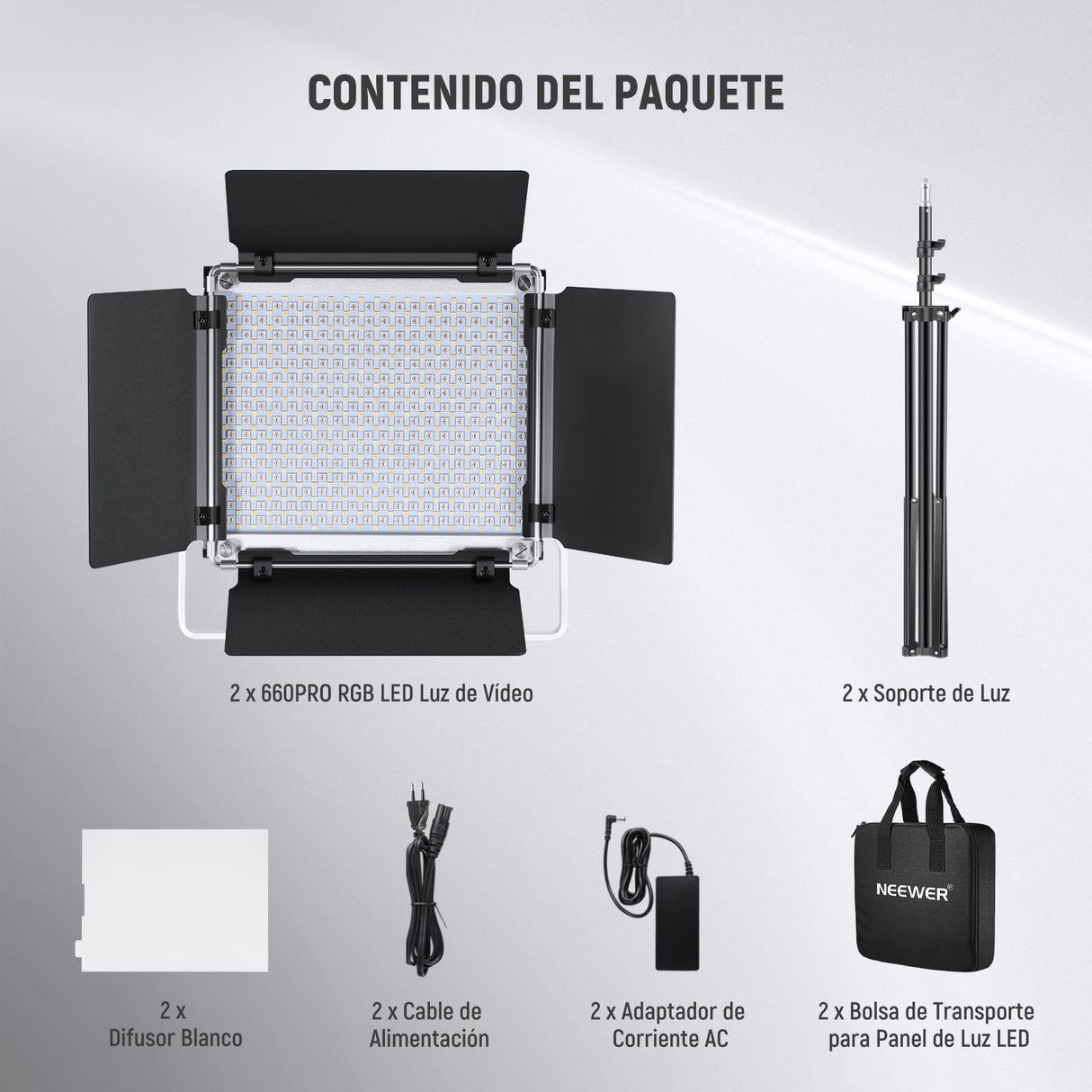NEEWER 2 Pack 660 Pro RGB PANEL LED Video Luz con App Control Soporte Kit 360° Full Color 50W Dimmable Bicolor 3200K~5600K Video Iluminación CRI 97+ para Gaming/Streaming/Zoom/Youtube/Webex/Fotografía