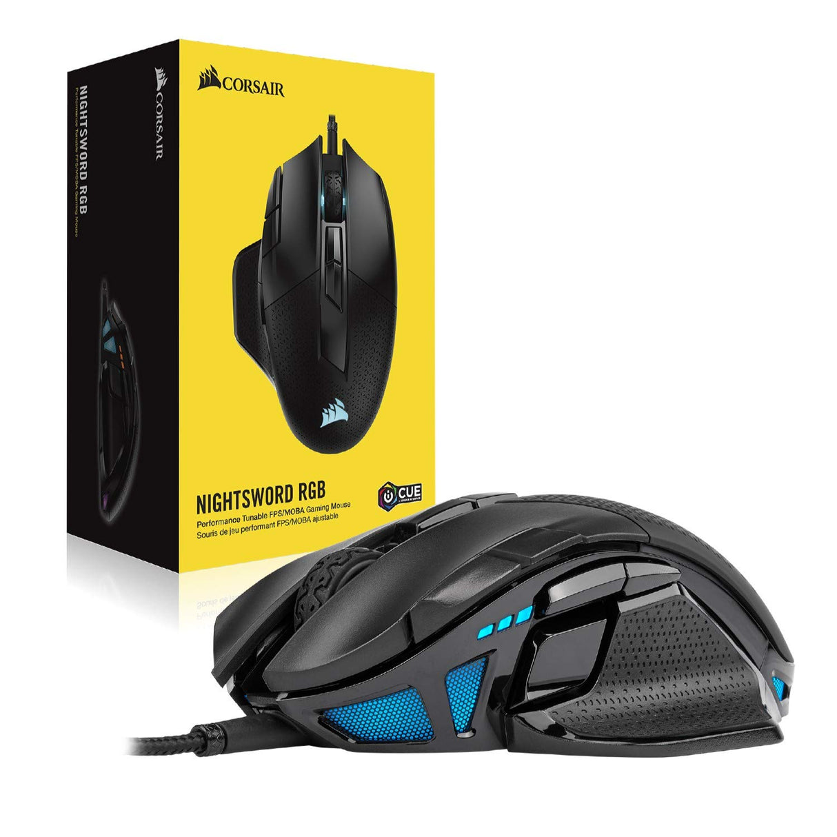 Corsair NIGHTSWORD RGB Ratón de Juego FPS/MOBA con Cable - 18.000 PPP - 10 Botones Programables - Sistema de Pesas - Compatible con iCUE - PC, Mac, PS5, PS4, Xbox - Negro