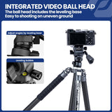 Fotopro X-Aircross 3 Video 157,5 cm Trípode de Viaje Ligero con Cabeza fluida 1,1 kg Ultraligero portátil Profesional de Fibra de Carbono para cámara DSLR Carga hasta 10 kg