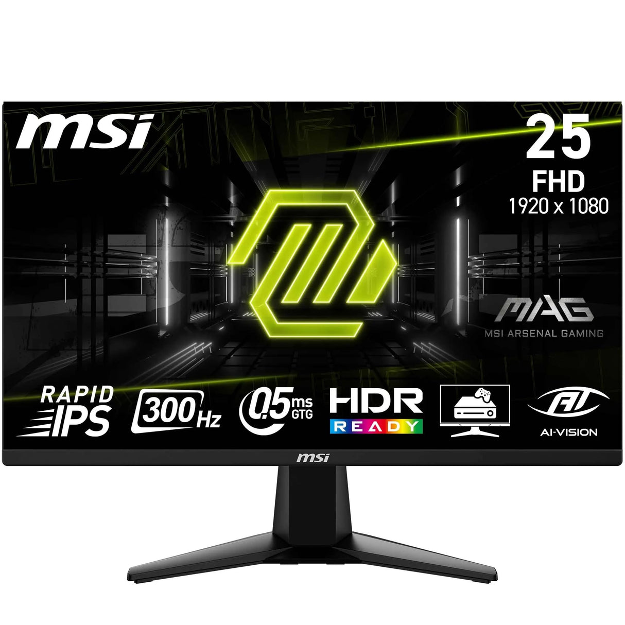 MSI mag 255XF Monitor FHD Gaming de 24,5", Panel IPS rápido de 1920 x 1080, 300 Hz / 0,5 ms (GtG, mín.) sRGB del 120%, Diseño sin Marcos, Preparado para HDR, DisplayPort 1.4a, HDMI, Negro