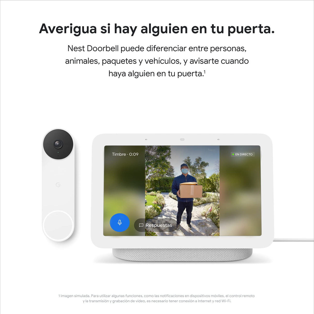 Google Nest Doorbell - Timbre de Video inalámbrico, Snow, 960p, Sólo movimiento
