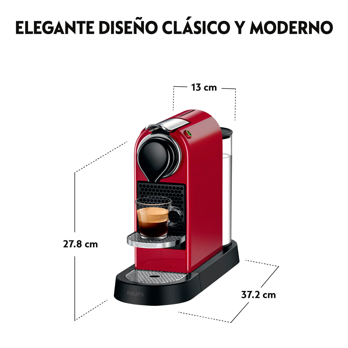 Krups Nespresso Citiz XN7415 - cafetera de cápsulas monodosis, con 19 bares de presión, thermoblock, función automática con botones retroiluminado, color granate, modo Eco, Incluye kit bienvenida