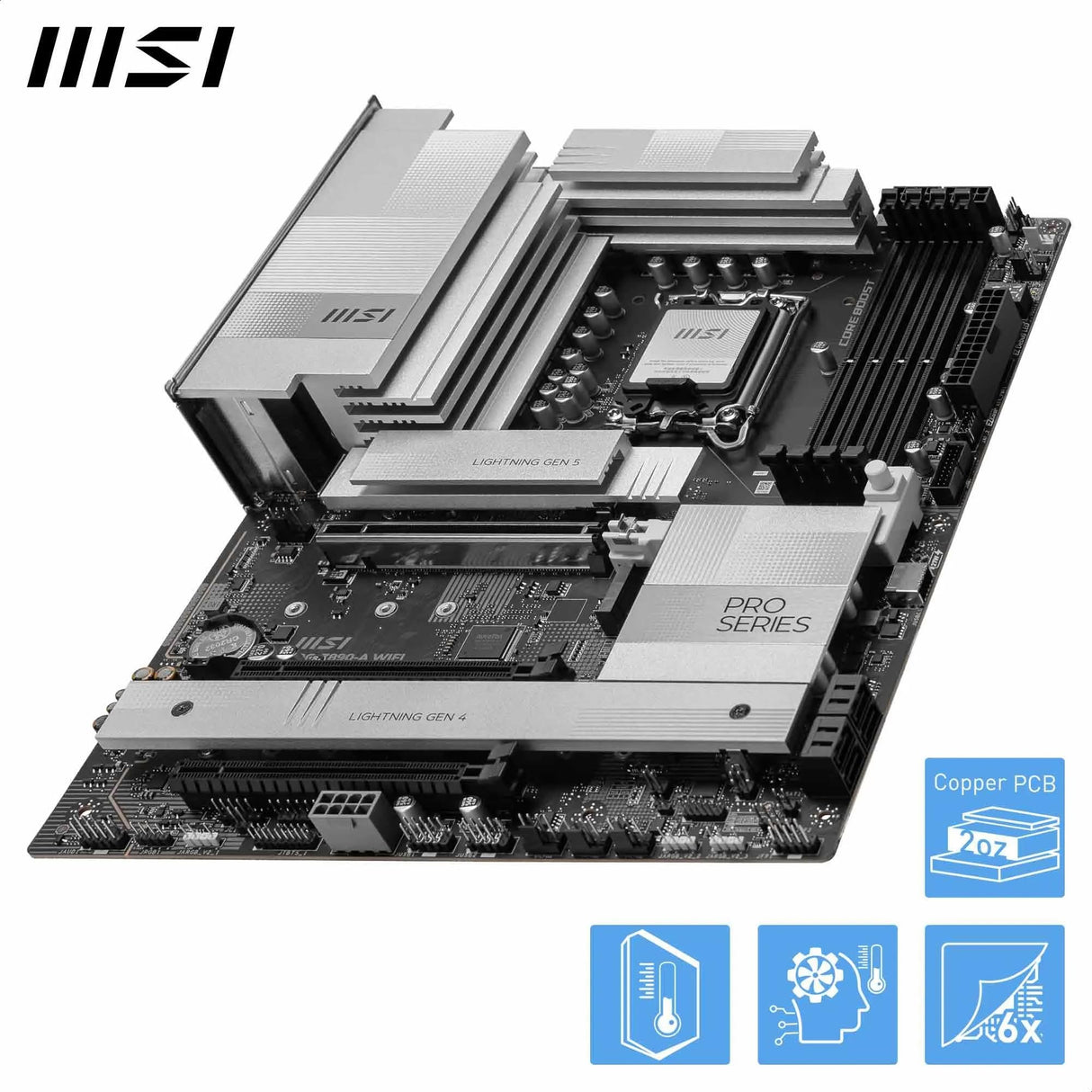 MSI PRO Z890-A WIFI Placa base, ATX - Soporta procesadores Intel Core Ultra (Serie 2), LGA 1851 - 90A SPS VRM, DDR5 Memory Boost (9200+ MT/s OC), PCIe 5.0 x16 & 4.0 x16, M.2 Gen5, Wi-Fi 7, 5G LAN