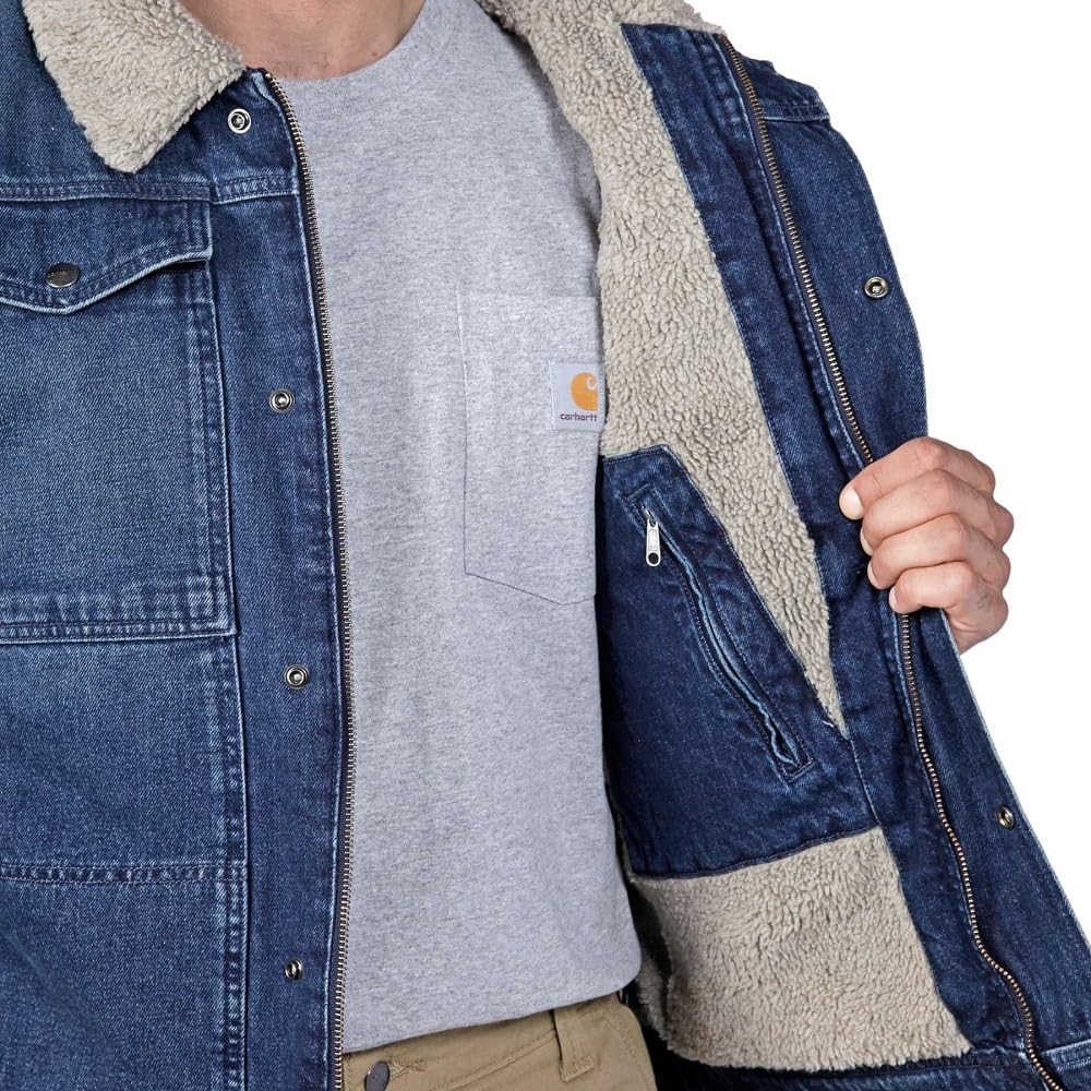 Carhartt Chaqueta de entretiempo para hombre, corte relajado, vaquero, forro Sherpa, Beech, S