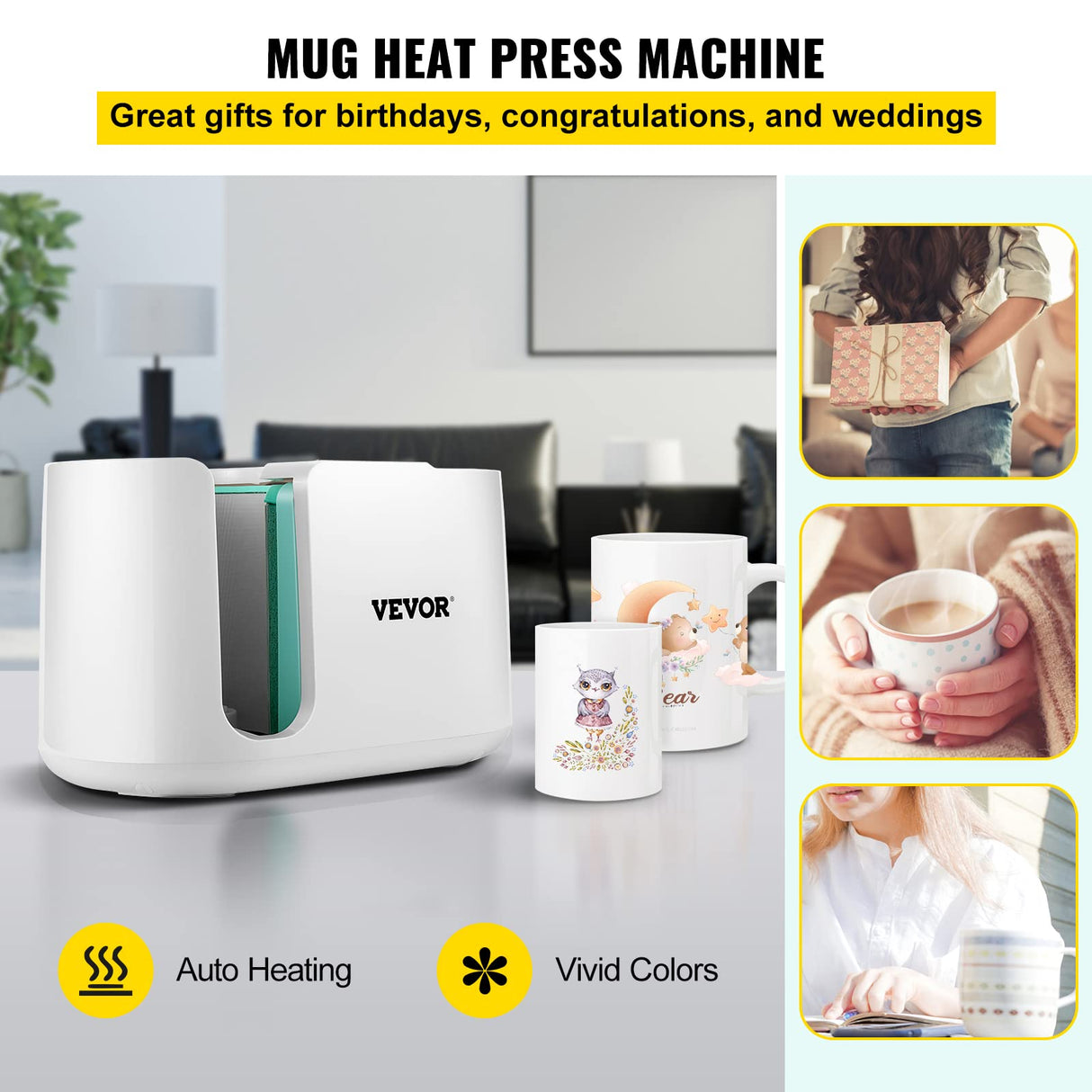 VEVOR Prensa Térmica para Tazas 280W Máquina de Prensado de Tazas 11-15oz Blanco Prensa de Calor para Tazas de Sublimación para Dibujar Proyectos, Imprimirlos y Pegarlos en la Superficie de la Taza