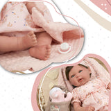 ARIAS - Muñeca Reborn Esther de 45 cm con Manta y Peluche, Bebé Realista con Ropita Rosa, Chupete y Chupetero, Extremidades de Vinyl y Cuerpo Blando, Juguete para Niños y Niñas +3 años (ARI98083)