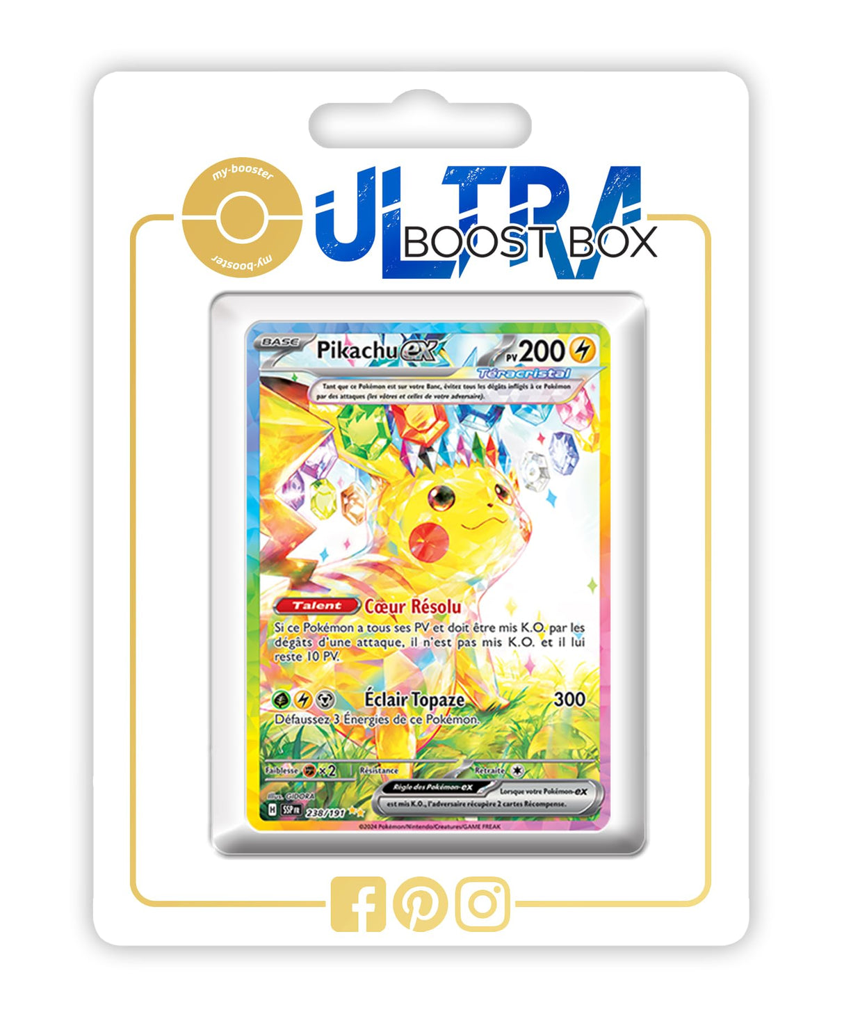 Pikachu ex 238/191 Alternativo Pokémon Gallery Teracristal Secreta - Ultraboost X Écarlate et Violet 8 - Étincelles Déferlantes Box de 10 Cartas Pokémon Francés