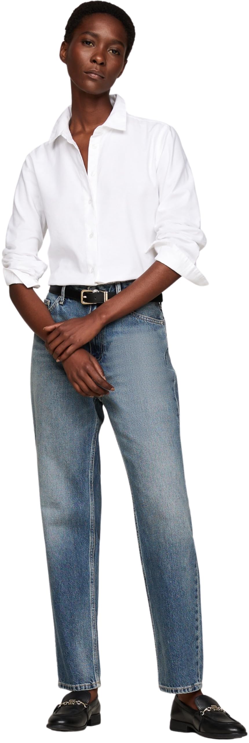 Tommy Hilfiger Camisa Mujer Oxford Cotton Regular Shirt de Algodón, Blanco (TH Optic White), 38