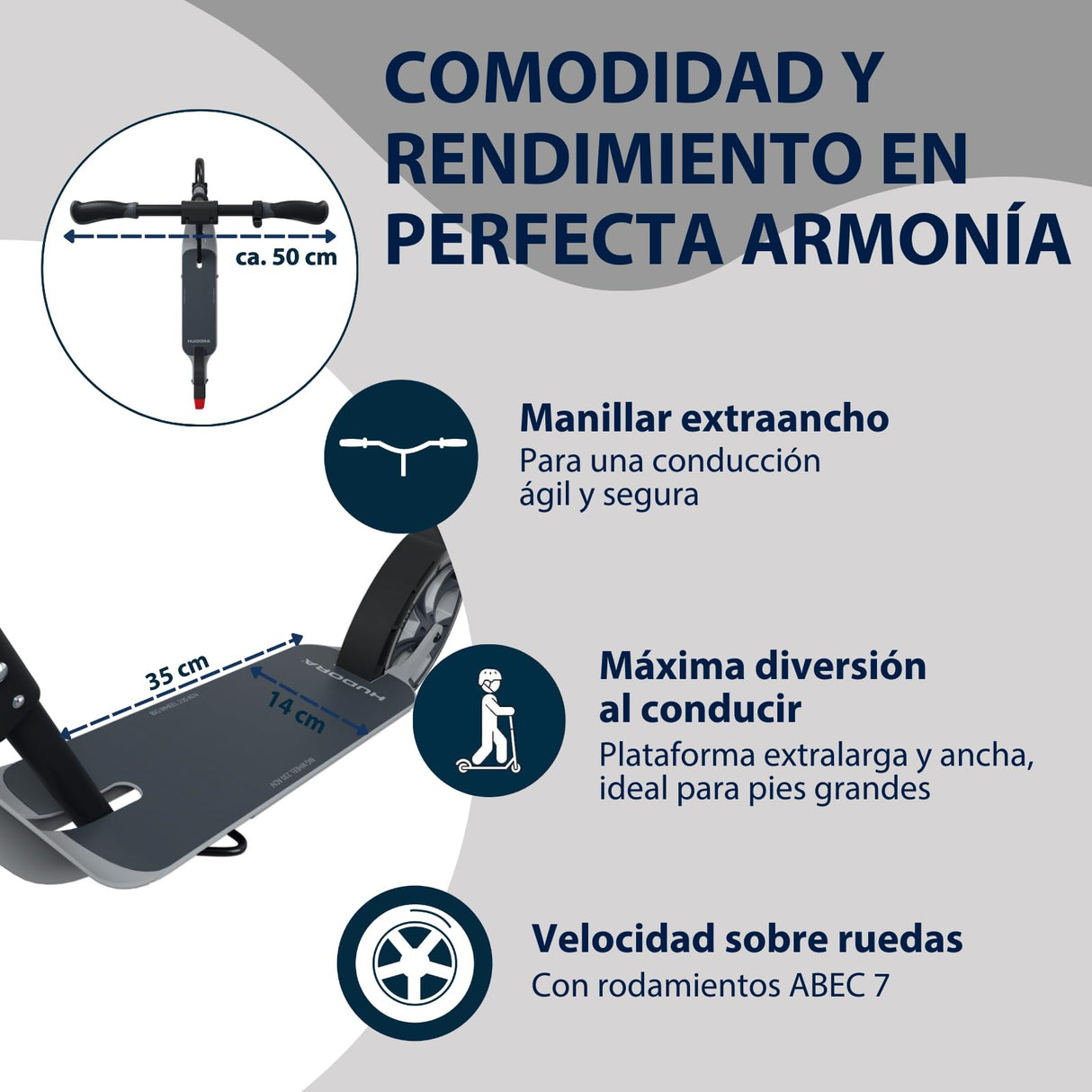 HUDORA Patinete BigWheel 230 Advanced – De Aluminio Resistente, hasta 120 kg – Patinete Urbano silencioso y Plegable con Soporte y Timbre – Kick Scooter para niños, Adolescentes y Adultos – Antracita