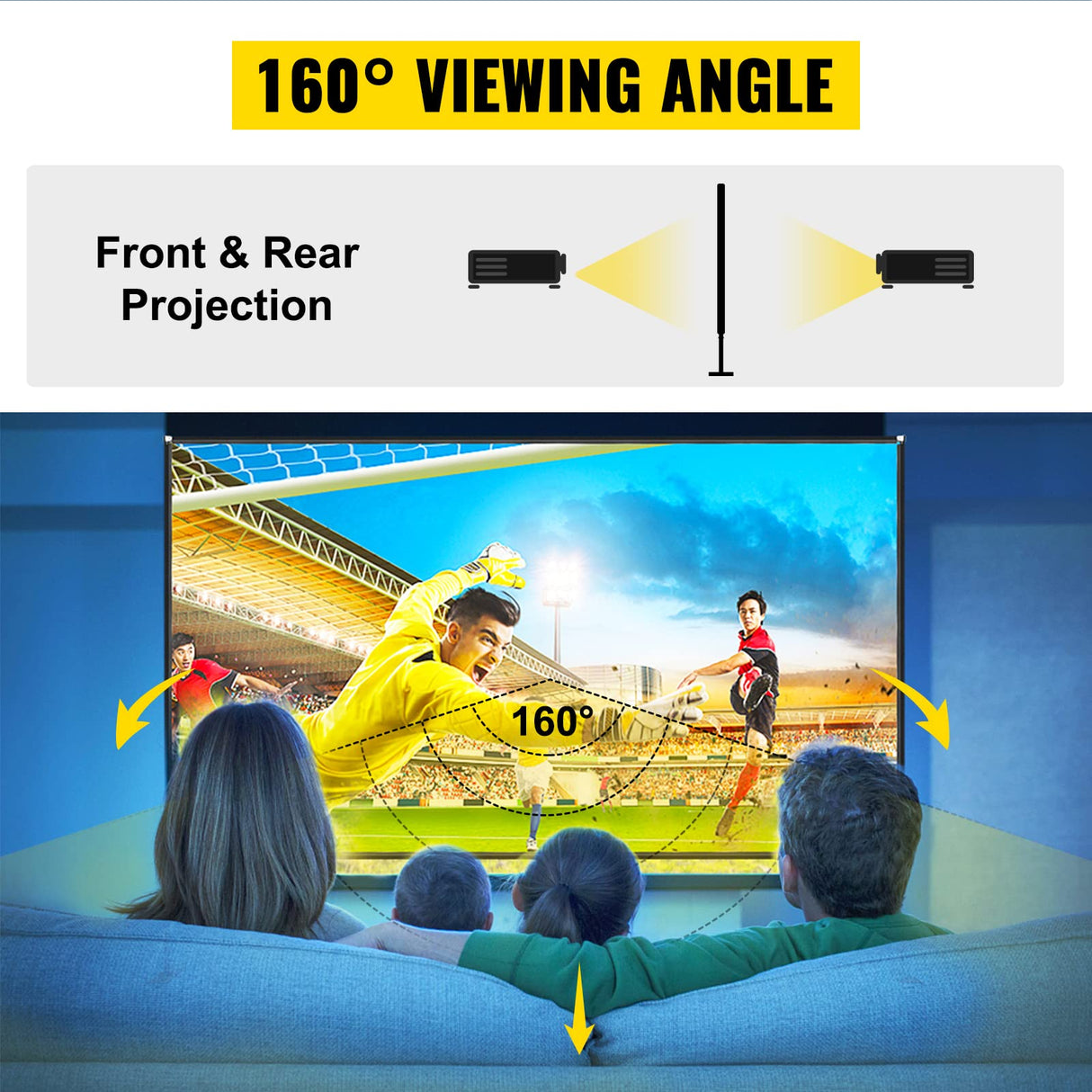VEVOR Pantalla Proyector 381 cm Pantalla de Proyector con Soporte 347 x 202 cm HD 16:9 Pantalla de Proyección Móvil 160 Grados Pantalla Home Cinema de Tela Oxford 282,7 cm para Casa Oficina Patios