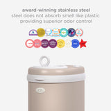 Ubbi Cubo de pañales de acero con bloqueo de olor, no requiere bolsa especial, ahorro de dinero, galardonado, cubo de pañales imprescindible de diseño moderno, color gris pardo