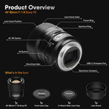 Rollei AF 85 mm F/1.8 Objetivo Fotograma Completo para Sony FE con Autofoco STM | Cuerpo de Metal 477g Compatible con APS-C FX30/ZV-E10/A6000–A6700/A5000/A5100 y Full Frame ZV-E1/FX3/A1/A9/A7 Series