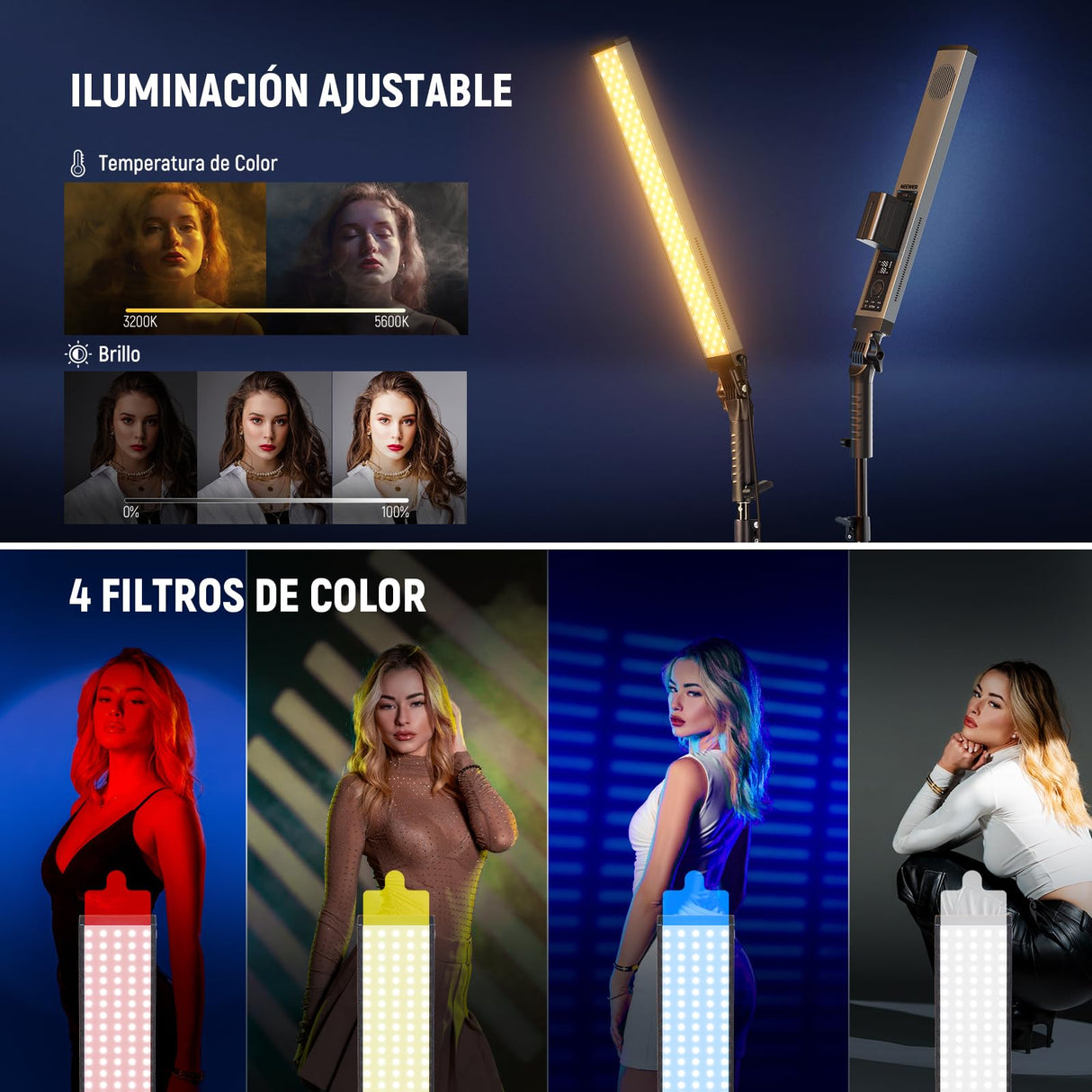 NEEWER Barra de Luz de Vídeo LED Mejorada y Kit de Control Remoto 2,4G, 2 Paquete de Luces Regulables 3200K ~ 5600K CRI97+ con Soportes/Filtros/Bolsa para Youtube Vídeo Fotografía Juegos, BH20B ULTRA