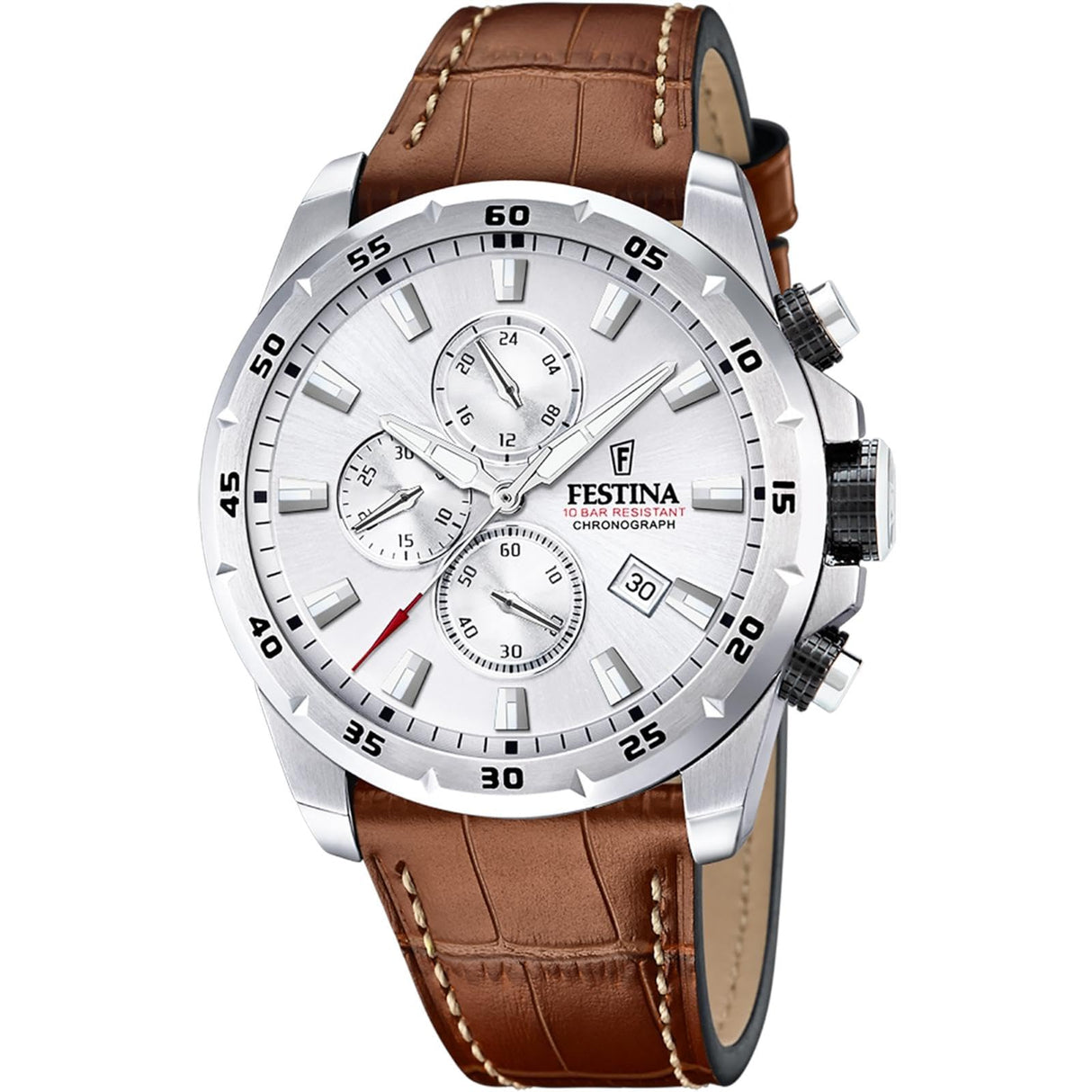 Reloj FESTINA para Hombre F20692/1 Timeless Chronograph Caja de Acero Inoxidable 316l Plateado Correa de Piel Marrón