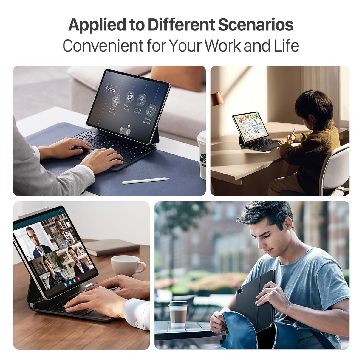 DUX DUCIS [MK Series - Funda con Teclado, diseñada para Apple iPad Air 13 (2024) / iPad Pro 12.9 (2018/2020/2021/2022), Funda de Cuero con Teclado Bluetooth magnético Flotante, Color Negro