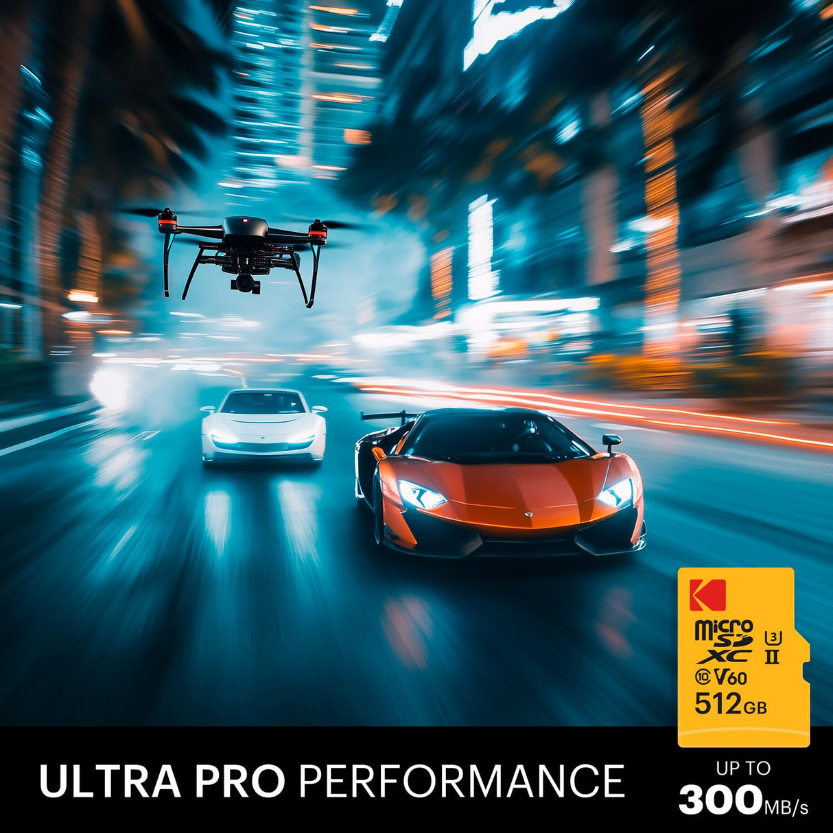 Kodak - Tarjeta MicroSD de 512 GB UHS-II U3 V60 - Velocidad ultrarrápida de Lectura de 300 MB/s, 160 MB/s de Escritura - Vídeo 4K/8K - Almacenamiento Ultra Grande para vídeos y Fotos - Adaptador SD