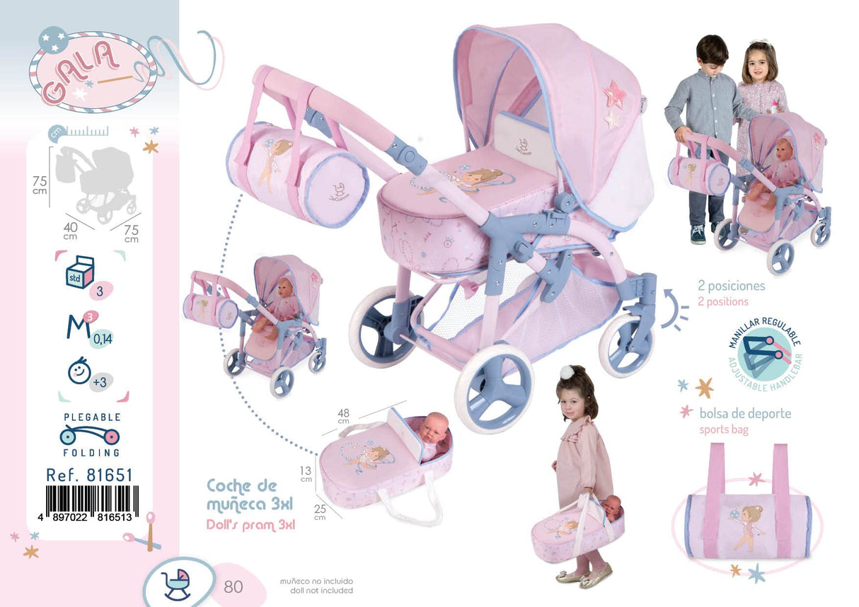 Carro de Muñecas Gala 3x1 con Bolso DeCuevas 81651