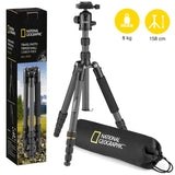 National Geographic NGTR004CF - Kit de trípode de viaje con monopié, fibra de carbono, patas de 5 secc., bloqueo por torsión, peso 8 kg, bolso, rótula, liberación rápida, color negro
