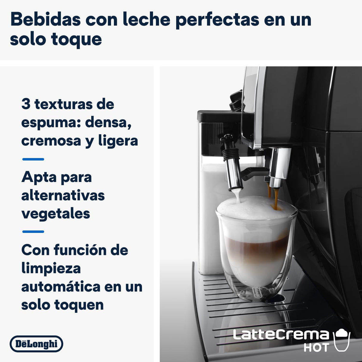 De'Longhi Dinamica Plus ECAM382.70.B, Máquina Automática de Café en Grano, Máquina Cappuccino con LatteCrema Hot, Cafetera Espresso, Taza con 18 Recetas, Pantalla TFT 3,5'', 1450W, Negro