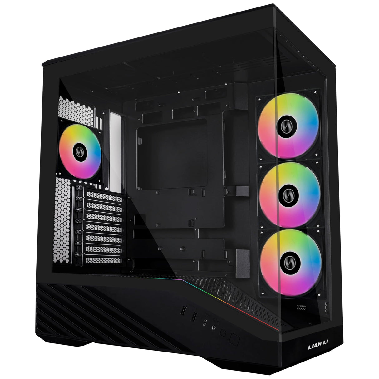 Lian Li V100 Mid Tower Case - Negro, Soporte ATX, Panel Frontal de Malla, Vidrio Templado, USB-C, Panel Lateral sin Herramientas