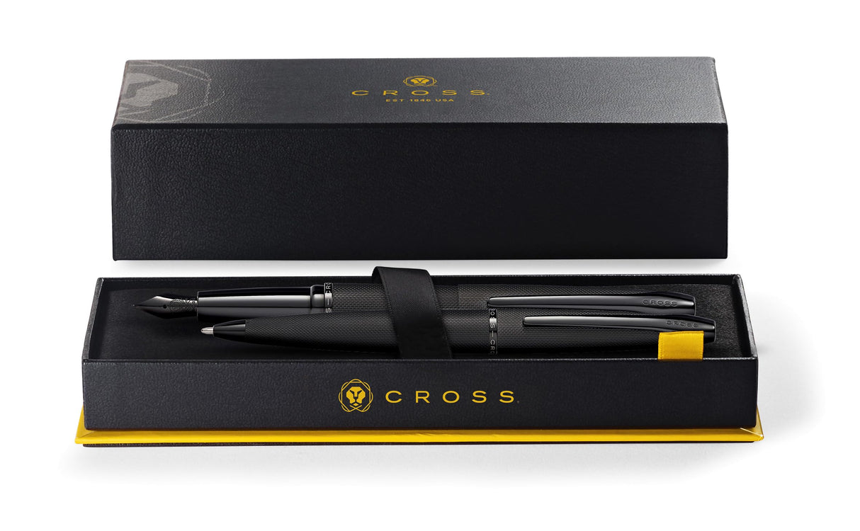 Cross ATX - Juego de bolígrafo y pluma estilográfica (grosor de trazo o plumín M, color de la tinta) negro cepillado