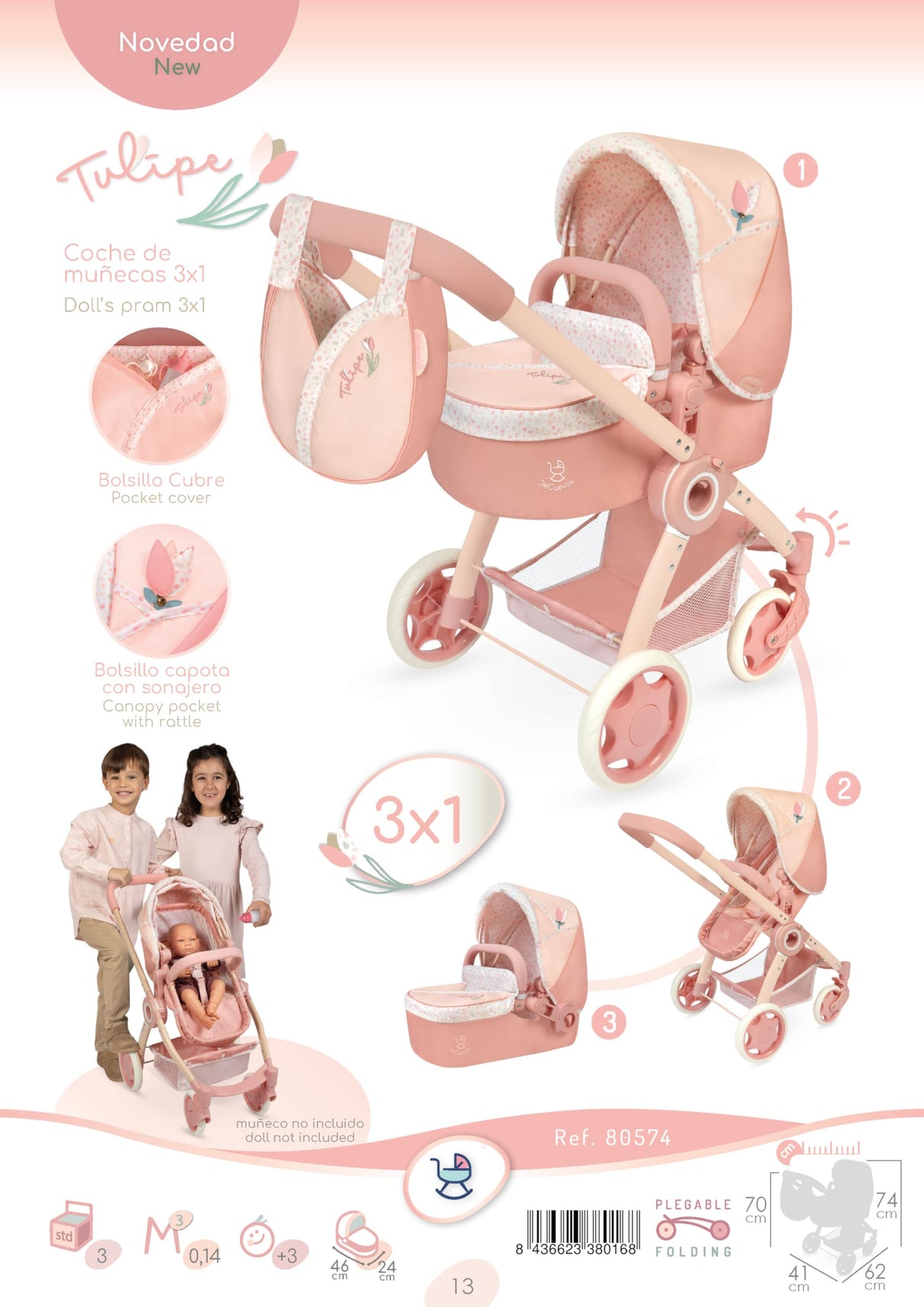Carro de Muñecas Tulipe 3x1 Plegable DeCuevas 80574