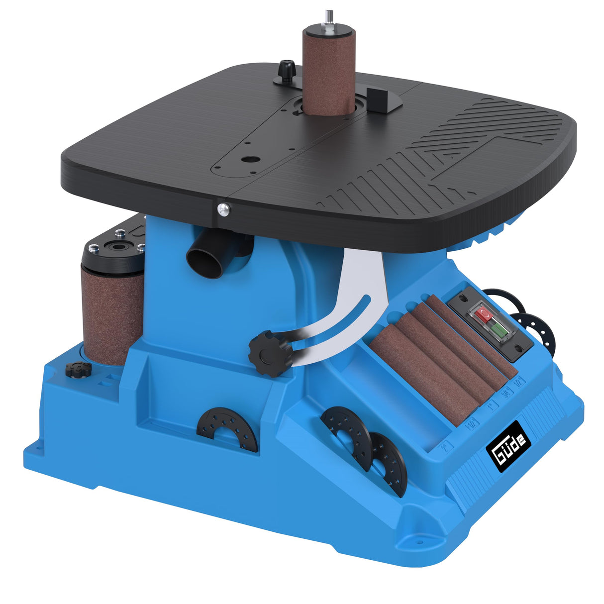 Güde GSBSM 500 - Lijadora de banda de husillo (230 V, 500 W, 2000 min-1, velocidad del husillo, 8 m/s, oscilante, dispositivo 2 en 1, conversión sin herramientas, mesa ajustable 0-45°, incluye
