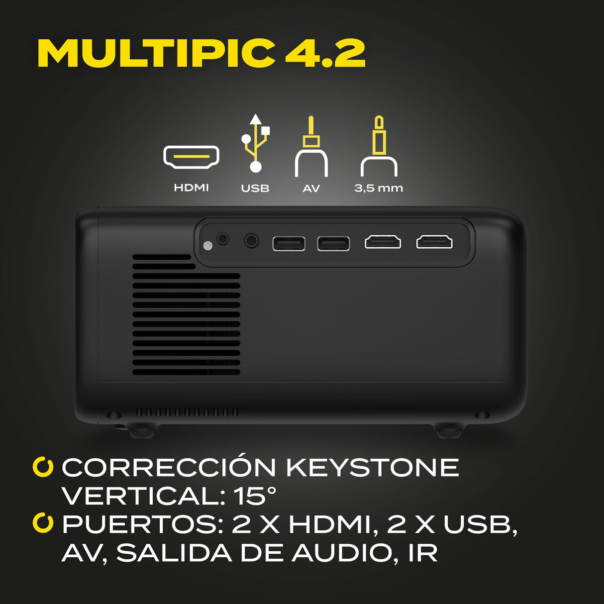 OVERMAX Multipic 4.2 Proyector Nativo Full HD 1080p, proyector de hasta 200", Home Cinema Compacto de 4500 lúmenes, WiFi, Bluetooth, Panel de Control táctil, relación de Aspecto: 16:9, 4:3