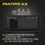 OVERMAX Multipic 4.2 Proyector Nativo Full HD 1080p, proyector de hasta 200", Home Cinema Compacto de 4500 lúmenes, WiFi, Bluetooth, Panel de Control táctil, relación de Aspecto: 16:9, 4:3