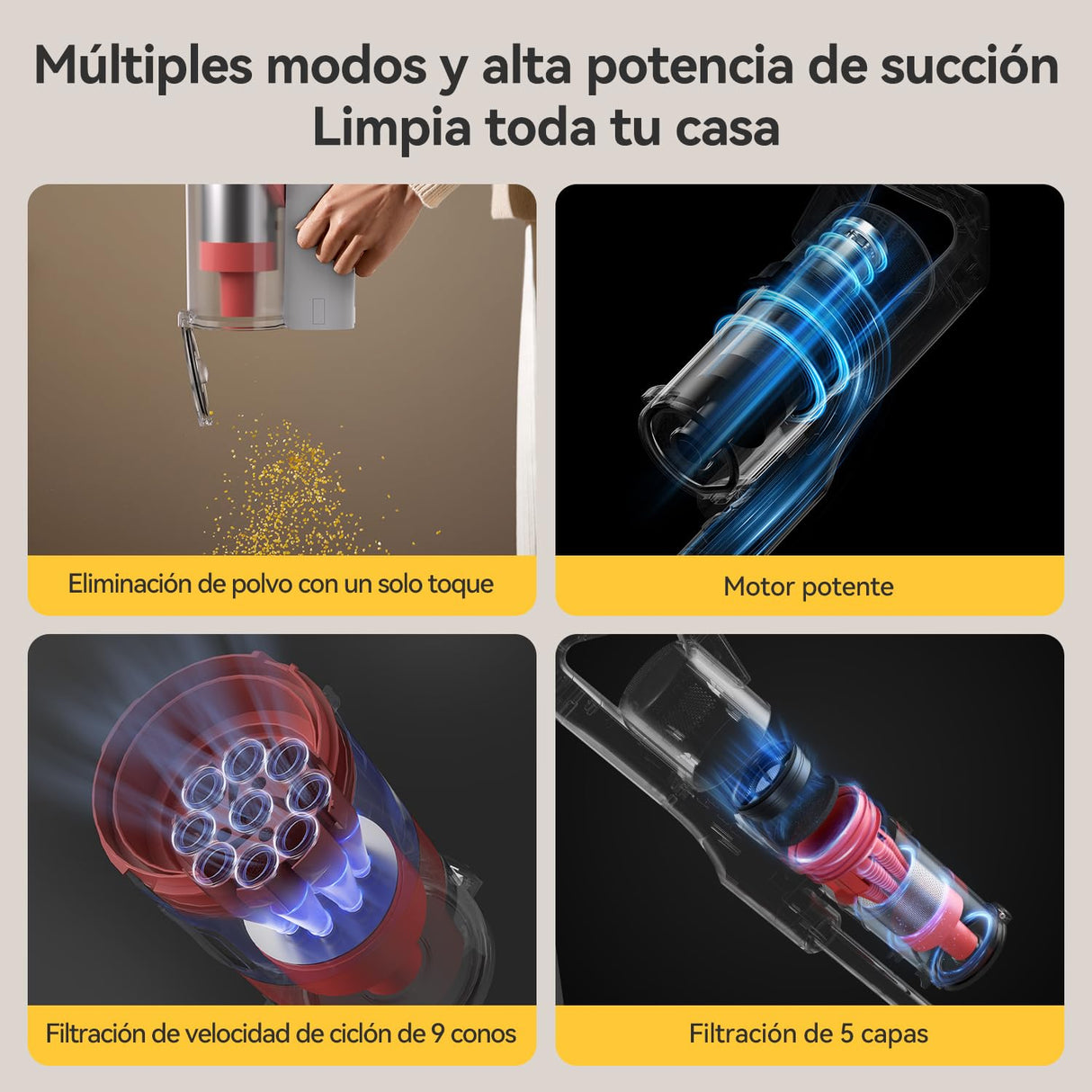 Deerma Aspiradora sin Cable DEM-T20W 2 en 1: Aspira y Friega con 180W de Potencia, Filtro HEPA, Diseño Ligero