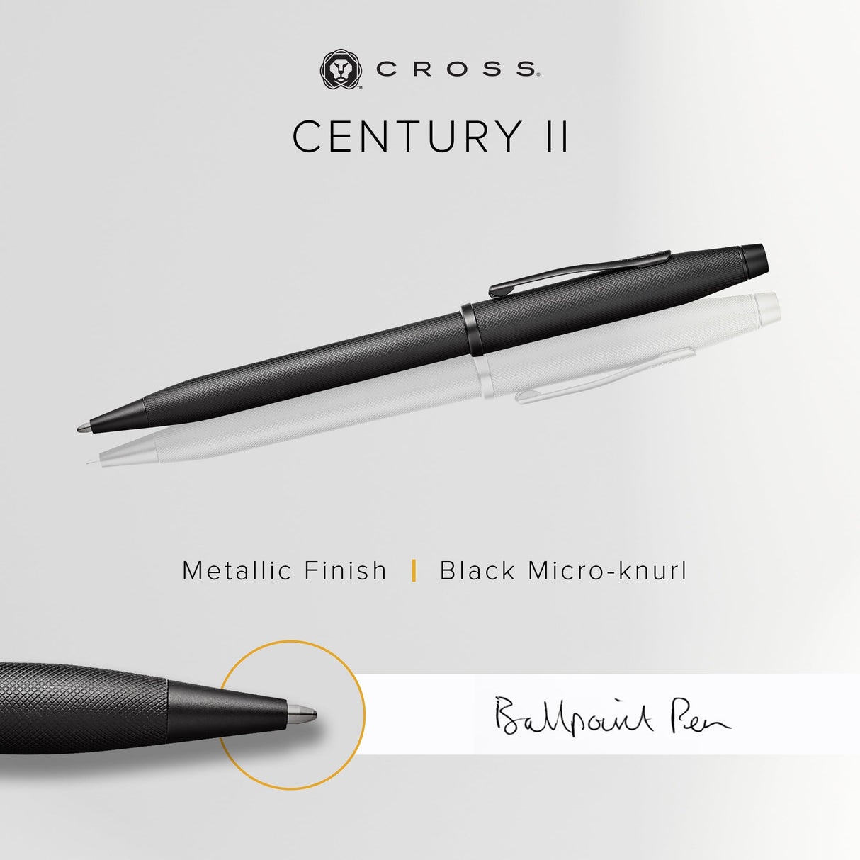 Cross AT0082WG-132 Bolígrafo Century II Micro Ranurado con Detalles en PVP, Negro Mate