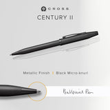 Cross AT0082WG-132 Bolígrafo Century II Micro Ranurado con Detalles en PVP, Negro Mate