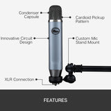 Blue Ember XLR Micrófono condensador para grabación, Podcasting y transmisión, Cápsula cardioide personalizada y Soporte de micrófono - Gris