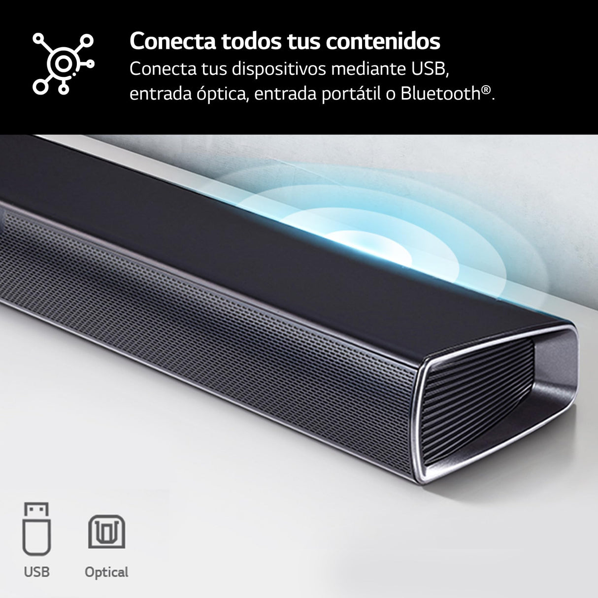 LG SQC4R - Barra de Sonido Inteligente, 220W, 2.1 Canales, Sonido Envolvente Dolby Digital con Bajos Potentes, Amplia Conectividad, HDMI, Bluetooth, USB, Entrada Óptica y App Android/iOS, color Negro