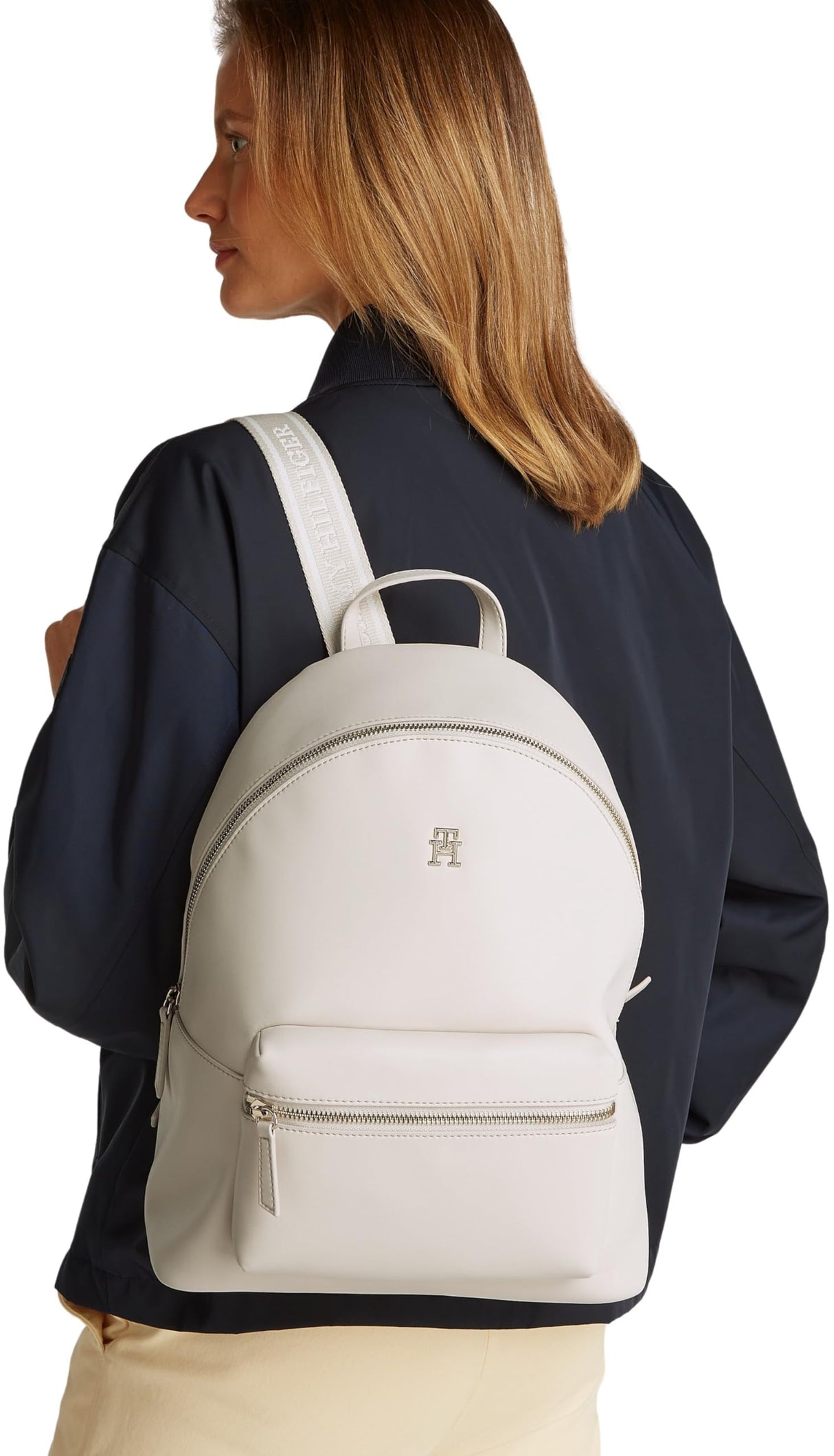 Tommy Hilfiger Mochila Mujer Logotape elegante, Beige (Sugarcane), Talla Única