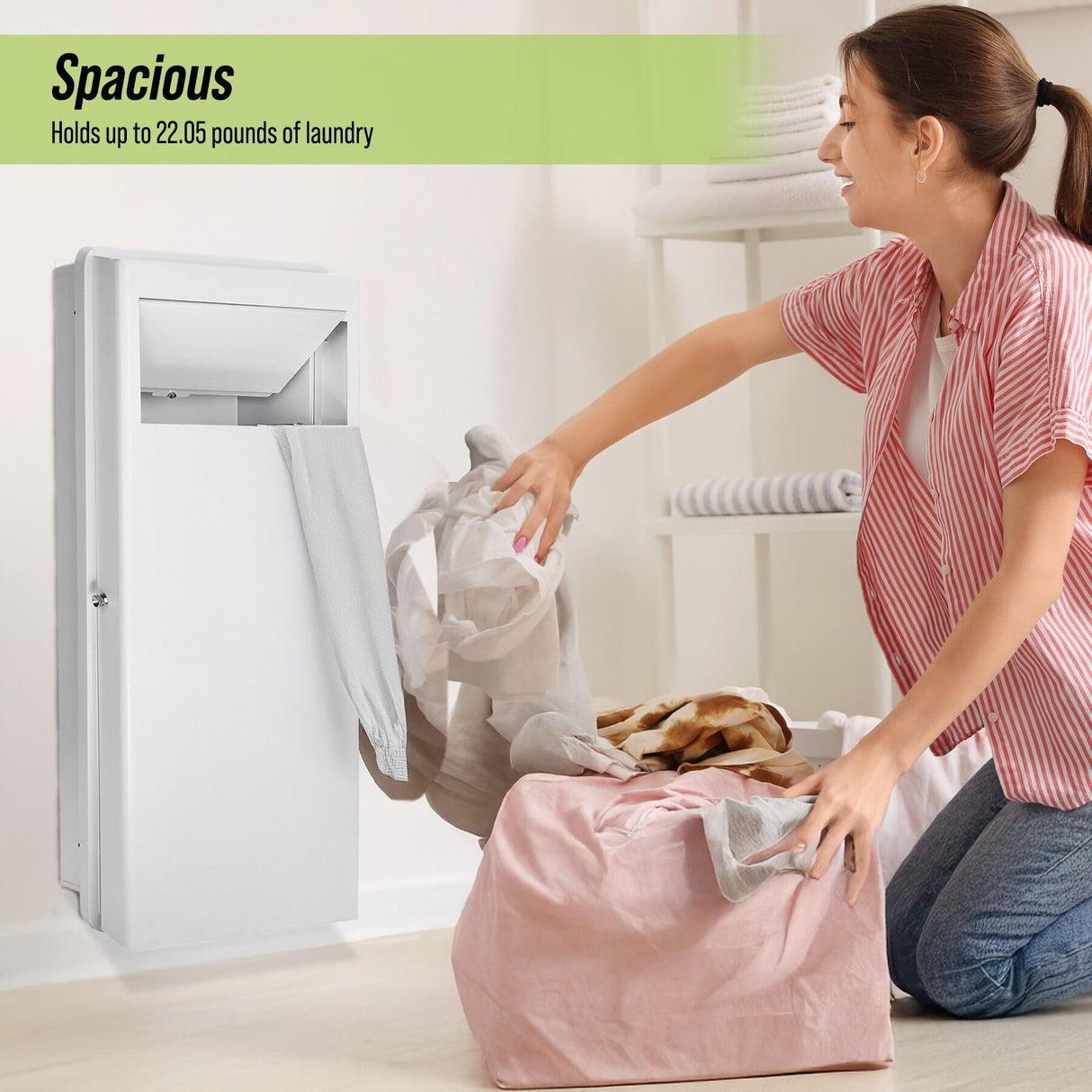AdirHome Cesta de lavandería integrada, cesta de ropa con tapa, cesta de lavandería de pared, gran solución de ahorro de espacio para baños remodelados, cocina, color blanco