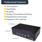 StarTech.com Switch Conmutador KVM de 4 Puertos Dobles DisplayPort de 4K 60Hz - KVM de 4 Puertos Duales DP