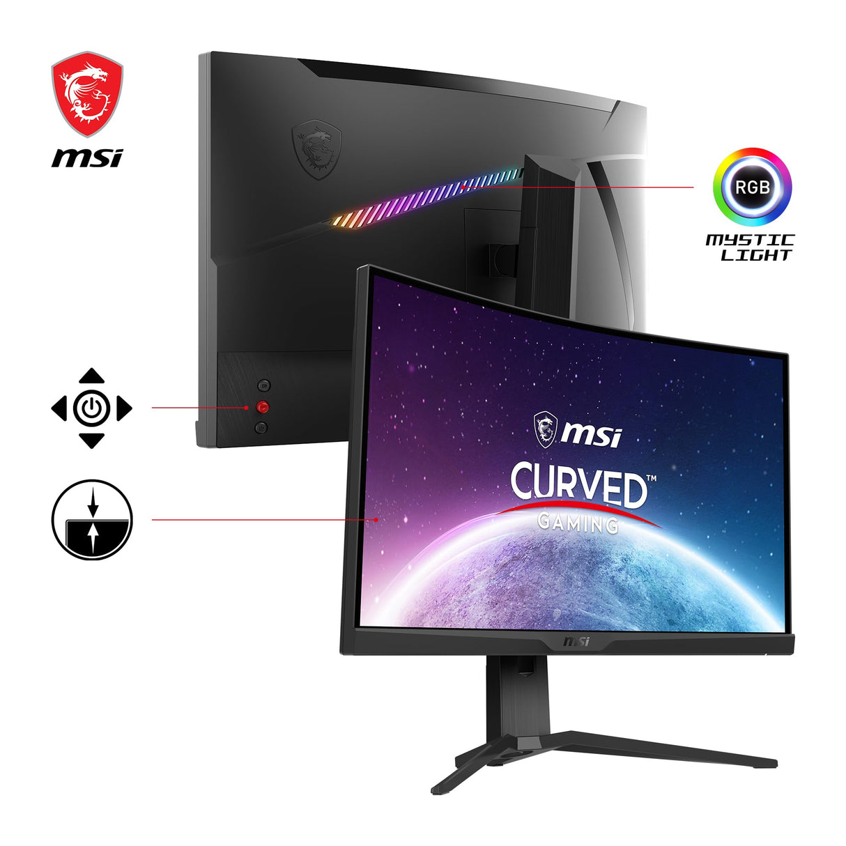 Msi mag 275CQRXF Monitor Curvo Gaming WQHD de 27 Pulgadas 1000R, 2560 x 1440 Rapid VA Panel, 240 Hz/1 ms, 116% sRGB, DisplayHDR 400, Adaptive Sync, Mystic Light DP 1.4a, HDMI 2.0b, USB Tipo-C