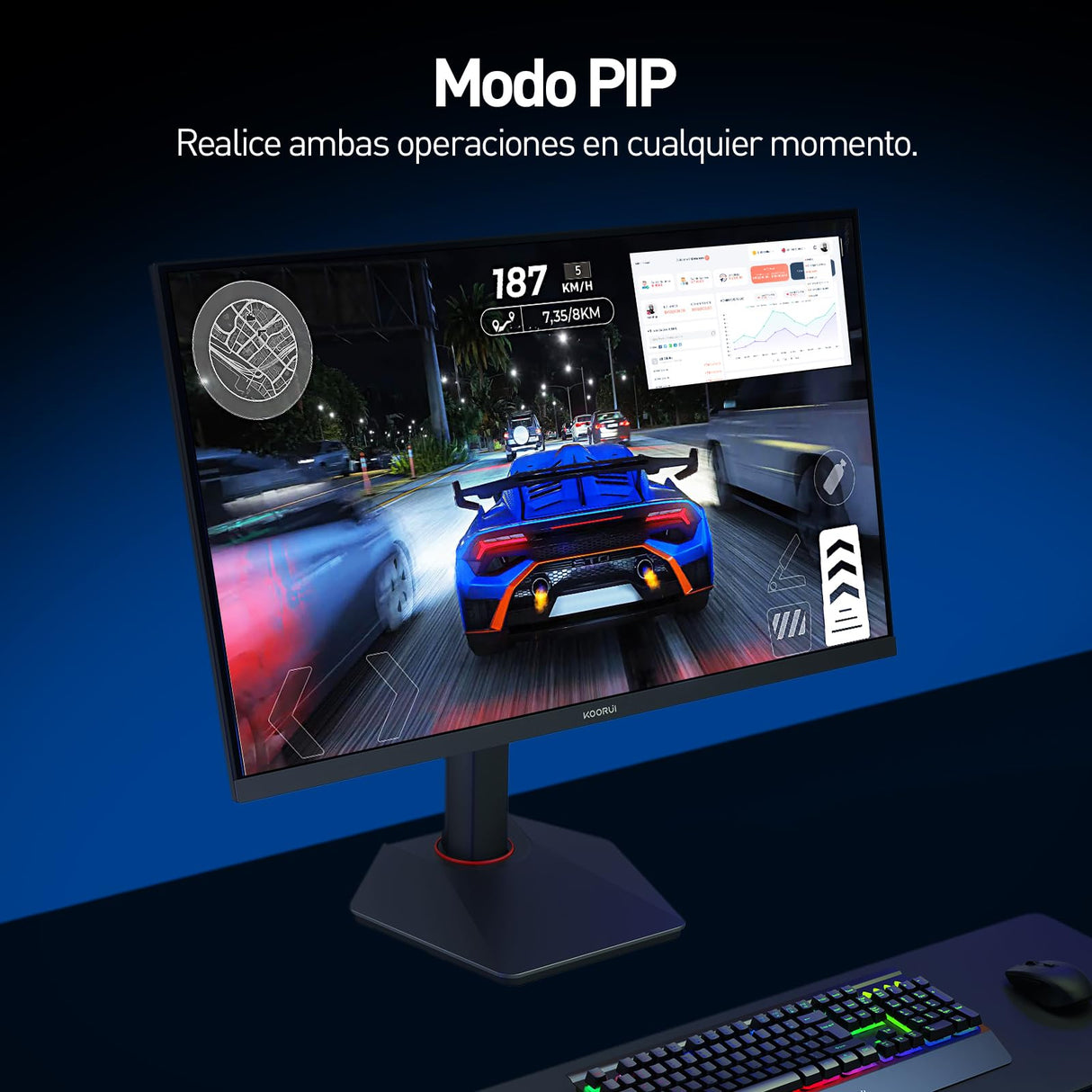 KOORUI G2741L 27" Monitor Gaming, UHD 2160P 160Hz / FHD 1080P 320Hz (Fast IPS, 1ms, Adaptive Sync, Giratorio, Inclinación, Altura Ajustable, Eye Care, HDR400, 10Bit, 2xHDMI 2.1, DP 1.4)