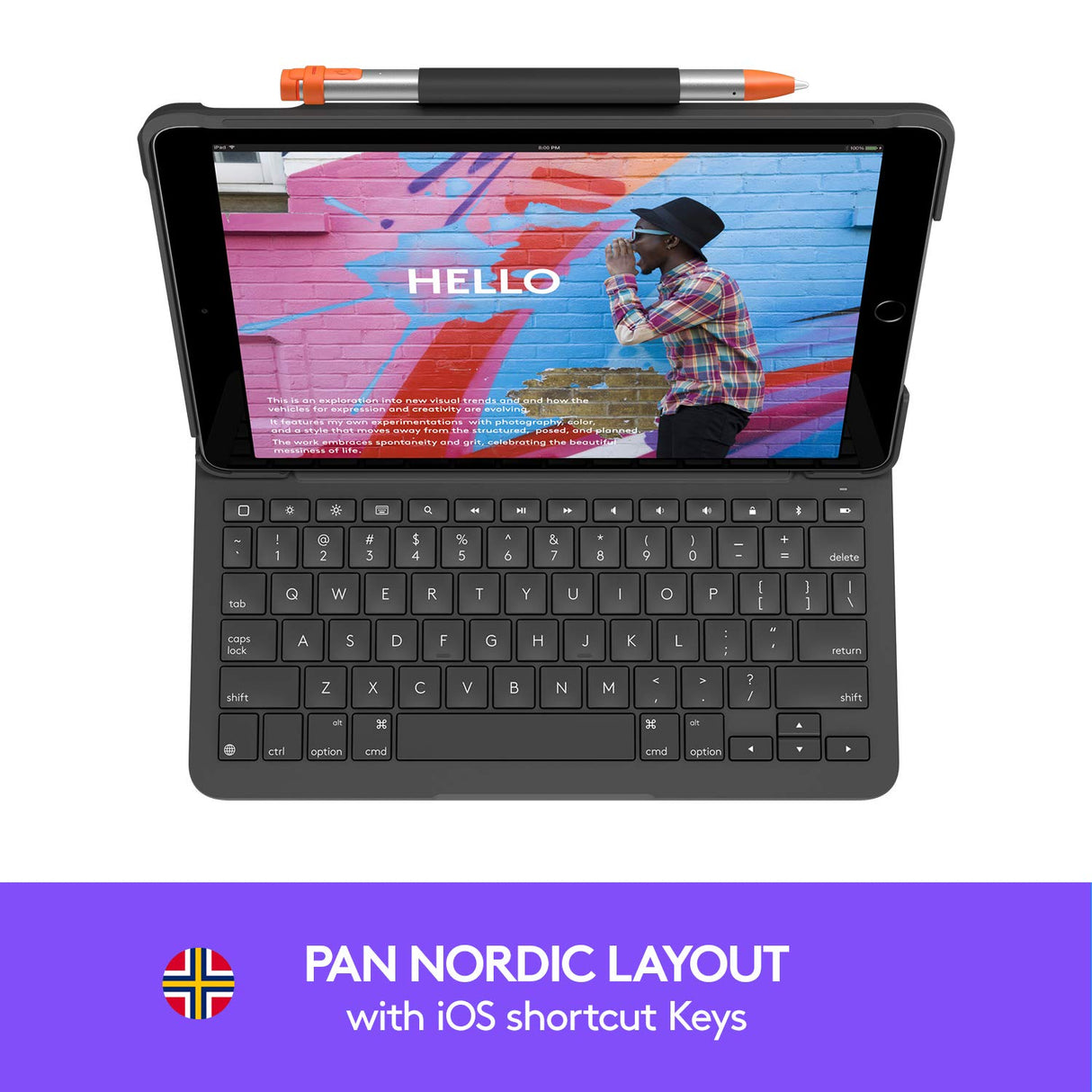 Logitech Slim Folio para iPad 7a generación, Disposición QWERTY Pan Nordic, Gris