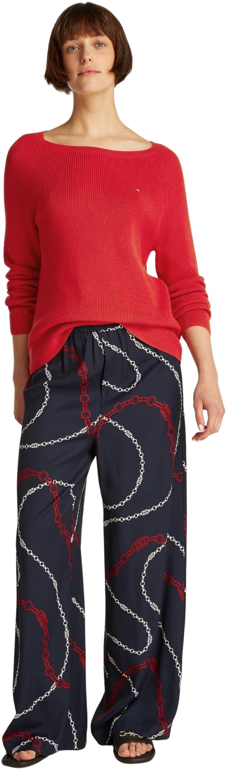 Tommy Hilfiger Jersey Mujer Cardi Fine con Cuello Barco, Rojo (Primary Red), M