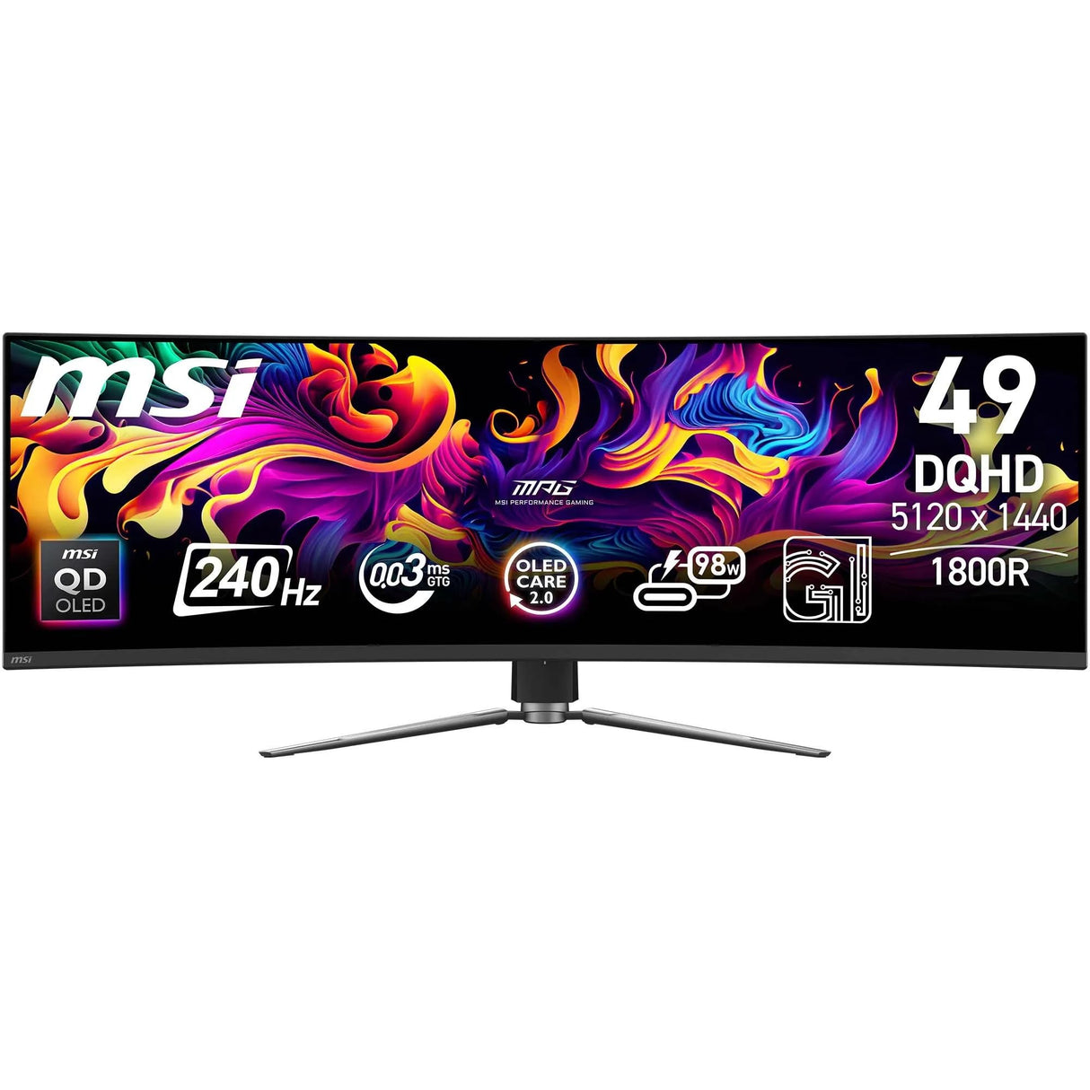 MSI MPG 491CQPX QD-OLED Monitor Curvo Gaming de 49" DQHD, 1800R, 5120 x 1440 Quantum Dot OLED Panel, 240Hz/0.03ms, 99% DCI-P3, Display HDR True Black 400, KVM, Negro