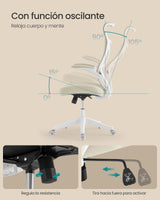 SONGMICS Silla de Oficina, Silla de Escritorio, Respaldo Ergonómico, Altura Ajustable, Reposabrazos Plegables, Silla Giratoria con Reposacabezas, Carga de 150 kg, Beige Capuchino OBN088K01